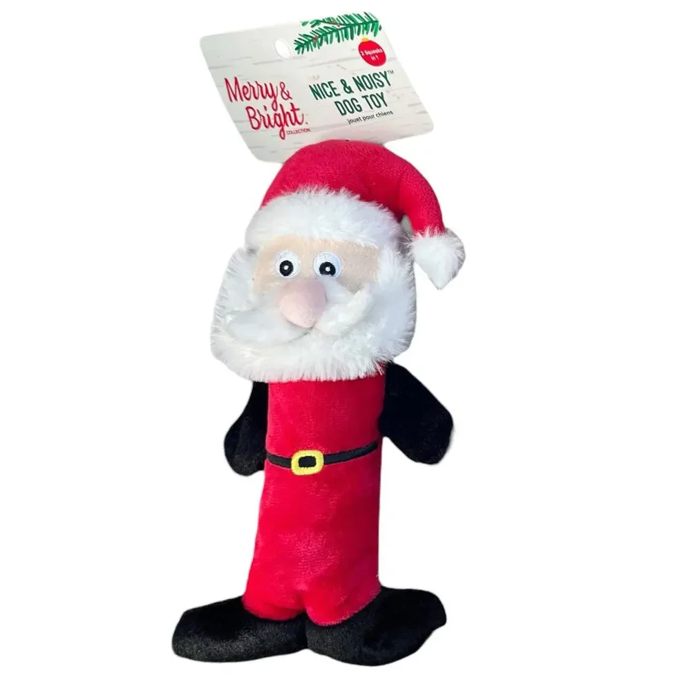 Merry & Bright Nice & Noisy Santa Dog Toy‎ Red Squeaky Thrash Plush Toss Shake